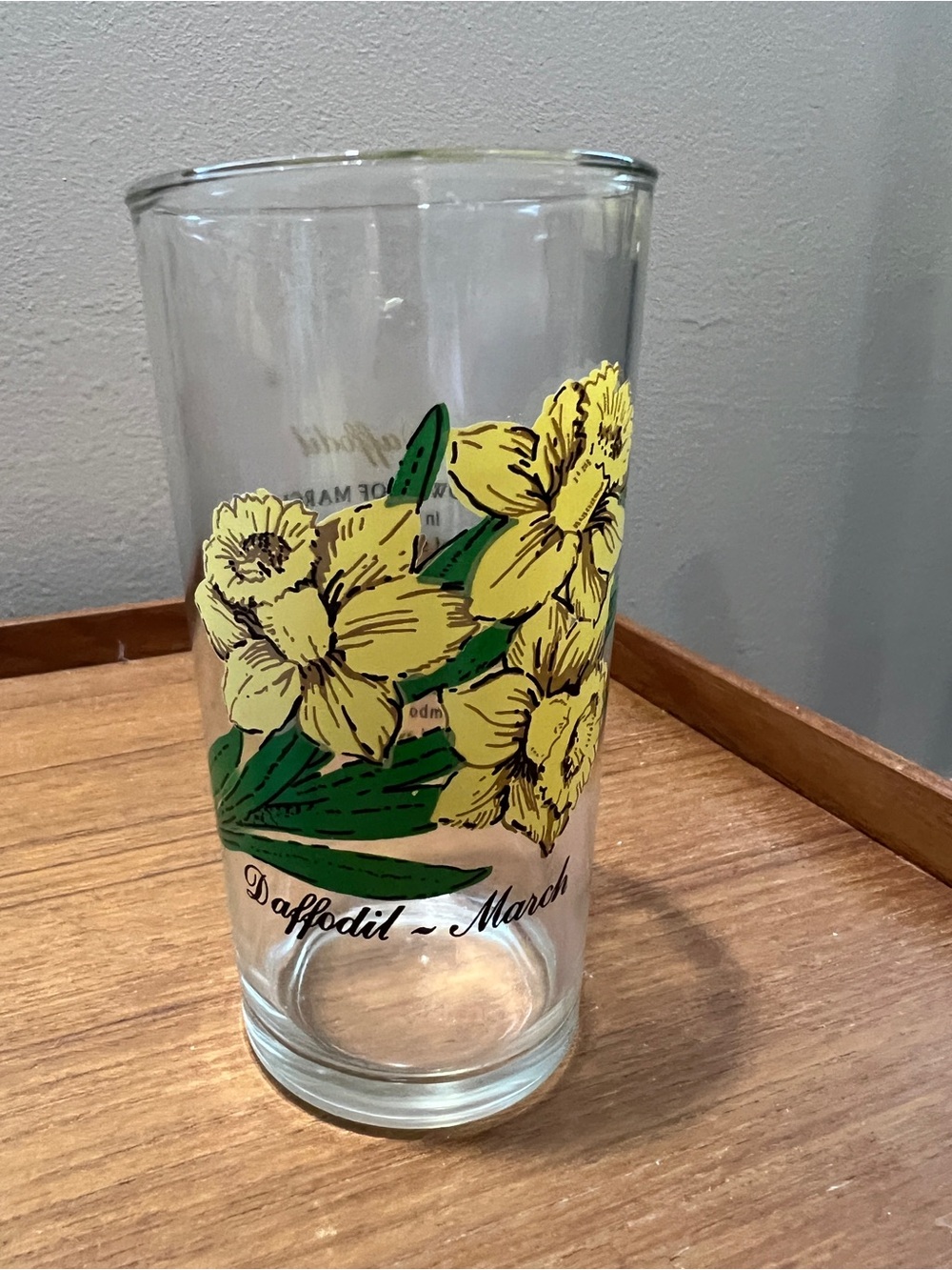 Vintage Brockway Flower Of The Month March Daffodil Drinking Glass Tumbler